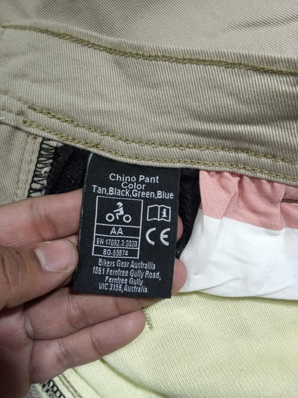 Bikers Gear Australia New Modern Chino Style Kevlar Lined Protective Motorcycle Jeans with CE 1621-1 Protection, Tan, Size 36S image number 1