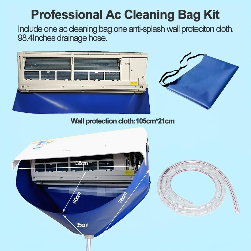 South Silk Ac Cleaning Bag with Wall Protection Cloth, Professional Split Ac Unit Cleaning Bag, Ac Cleaning Kit, Air Conditioner Cleaning Cover Bag, Durable Material and Drainage Hose