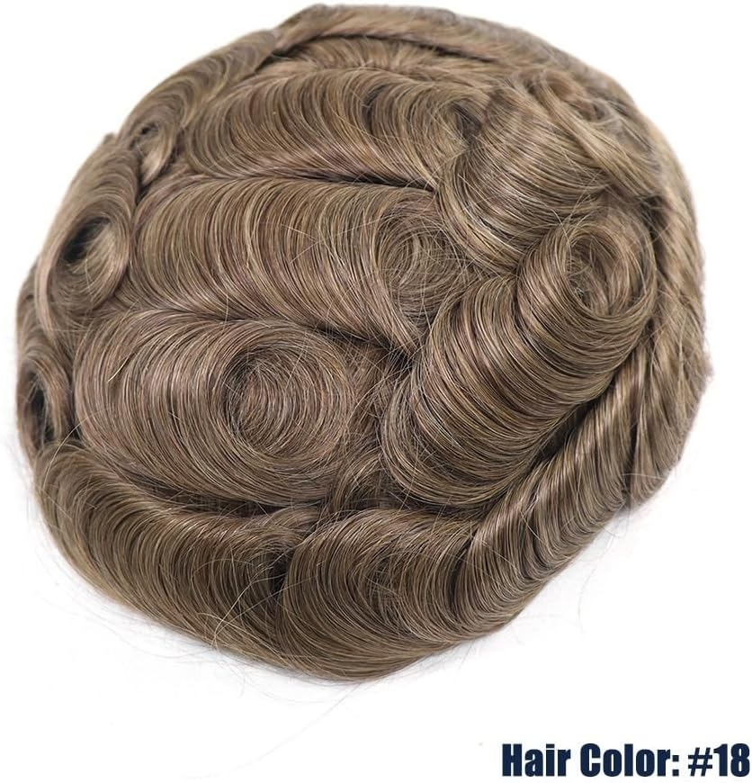 Replacement 0.08Mm Thin Skin Human Hair Men Toupee 18# Color Full PU Base Hairpiece Male Capillary Prothesis Systems image number 1