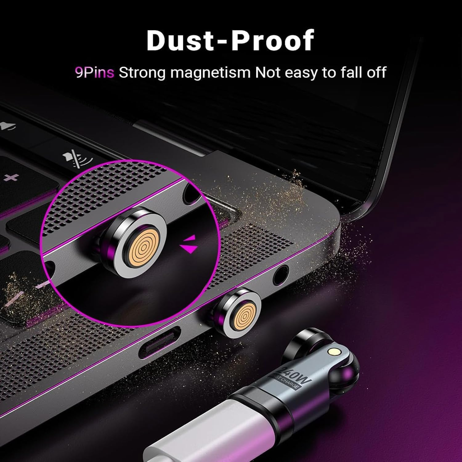 USB C Magnetic Adapter PD 240W(2Pack), 9PIN USB C 90 Degree Adapter/C Right Angle Adapters/360 &180 Degree C to C Adapters for 1Phone 16/15, Ma-Book Pro/1Pad Series, Samsung Galaxy, Tablet, Laptop image number 4