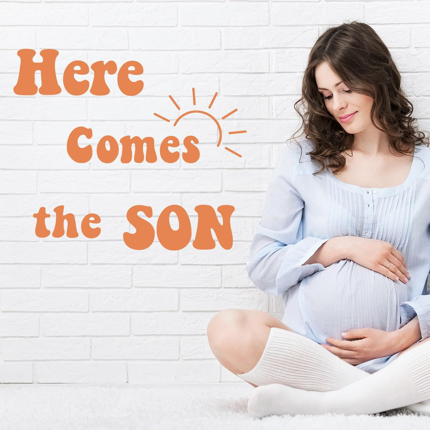 Here Comes the Son Baby Shower Wall Decal, Here Comes the Sun Vinyl Stickers Welcome Little Boy Backdrop Gender Reveal Party Favors Birthday Party Supplies Pregnancy Gift Creative Wall Decoration image number 1