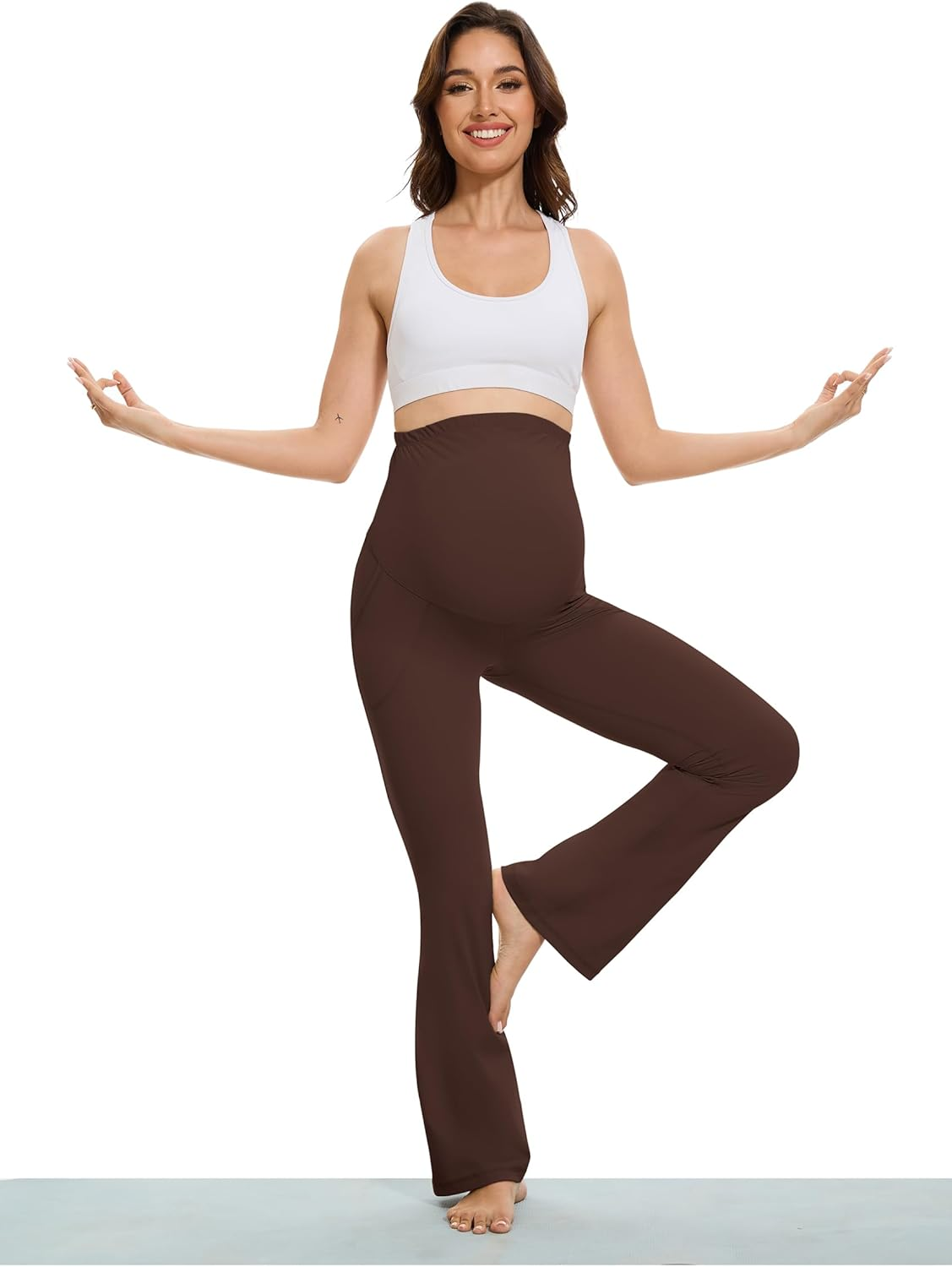 VIMPEP Smooth Feeling Flare Maternity Leggings over the Belly Pregnancy Bootcut Yoga Pants Petite/Regular with Pockets 303 image number 4