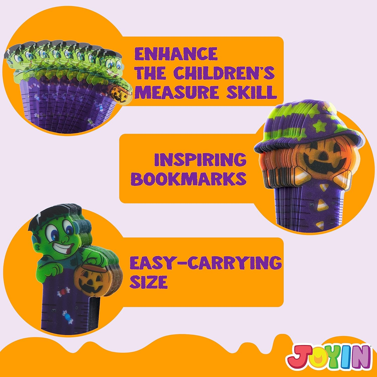 JOYIN 144 PCS Halloween Bookmark Rulers Party Favor Pack (6 Designs) with Halloween Themed Prints for Holiday Decorations, Goodies, Classroom Rewards, Goodie Bag Stuffer and Kids Trick or Treat Prizes image number 1