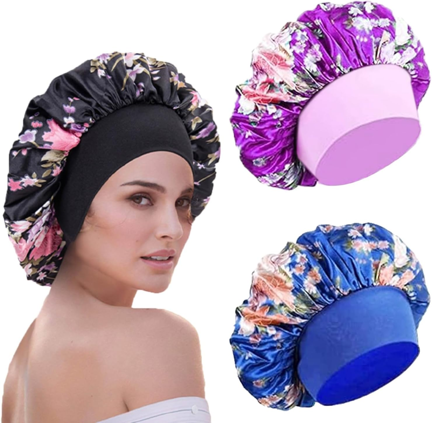 WUBAYI 3 Pcs Soft Satin Bonnet, Silk Bonnet Hair Wrap for Sleeping, Sleeping Hair Care Cap Bonnets, Night Sleeping Head Cover Sleeping Hat for Women and Girls Curly Hair