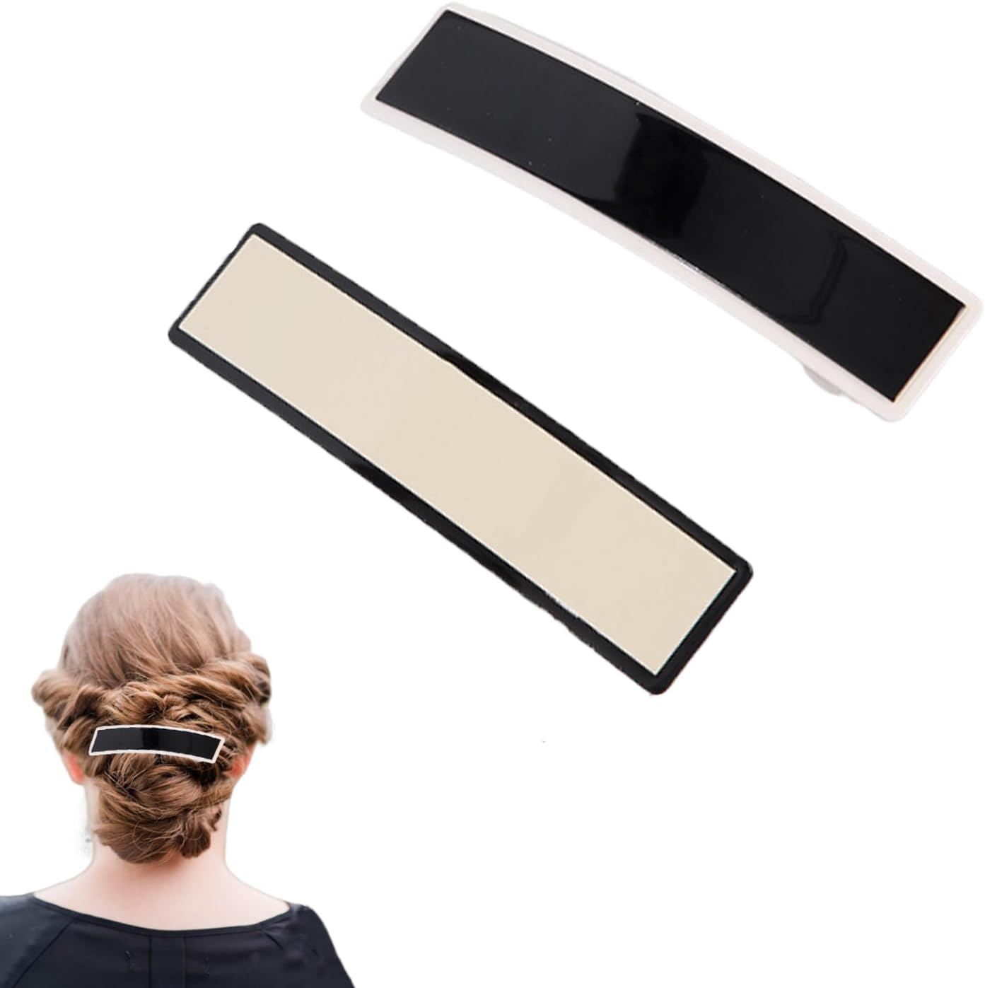 Pack of 2 Hair Clips, Vintage Hair Clips, Classic Hair Clips, French Hair Clips, Rectangular Hair Clips, Decorative Hair Clip, Large for Women and Girls image number 2