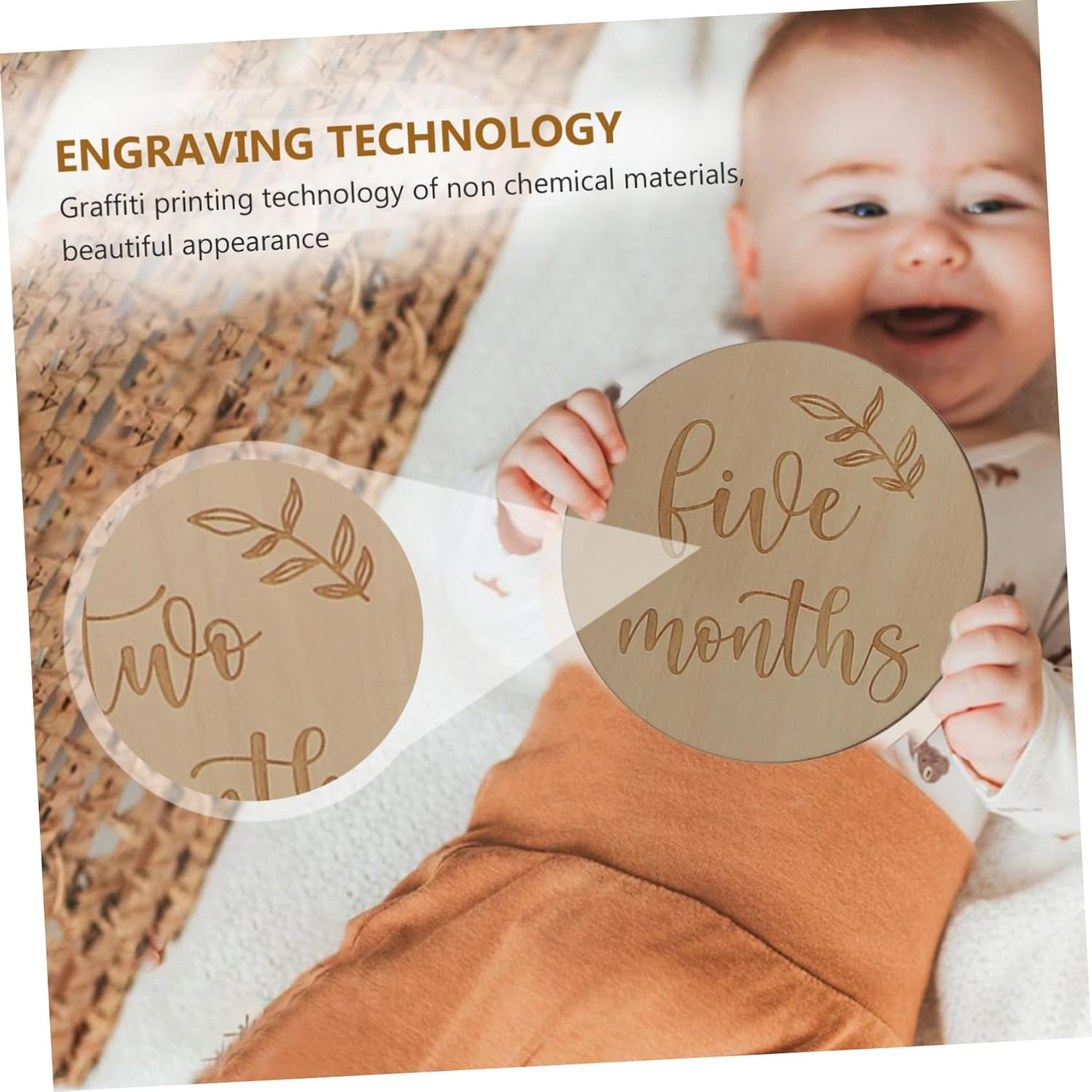 1 Set Monthly Milestone Cards Engraved Growth Photography Props Natural Birthday Announcement Discs for Newborn Memory Scrapbooks Social Media Sharing image number 1