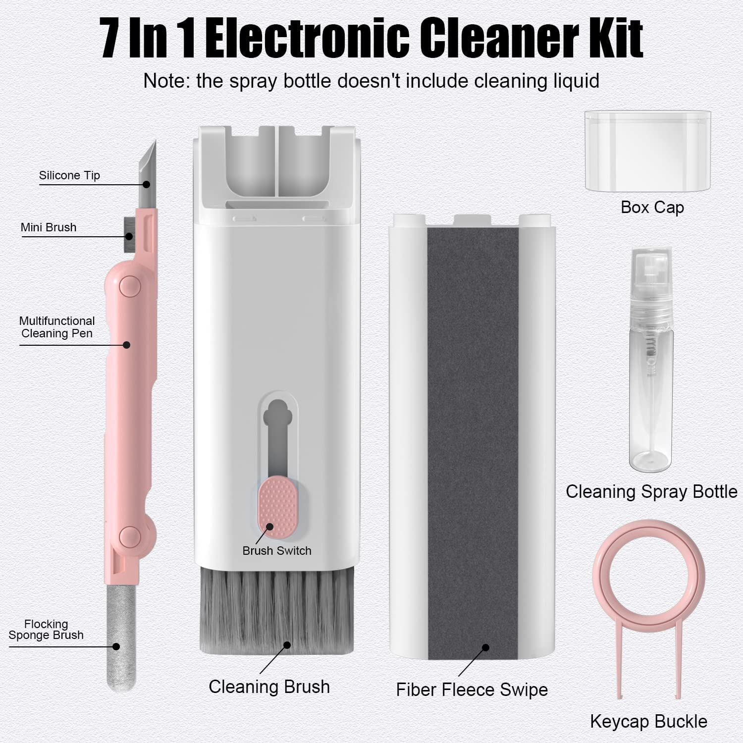 Hifan 7 in 1 Multifunctional Cleaner Kit, Keyboard Cleaner Kit with Brush, 3 in 1 Cleaning Pen for Airpods Pro, Electronic Cleaning Kit for Earphone, Phone, Keyboard, Laptop, PC Monitor (Pink) image number 1