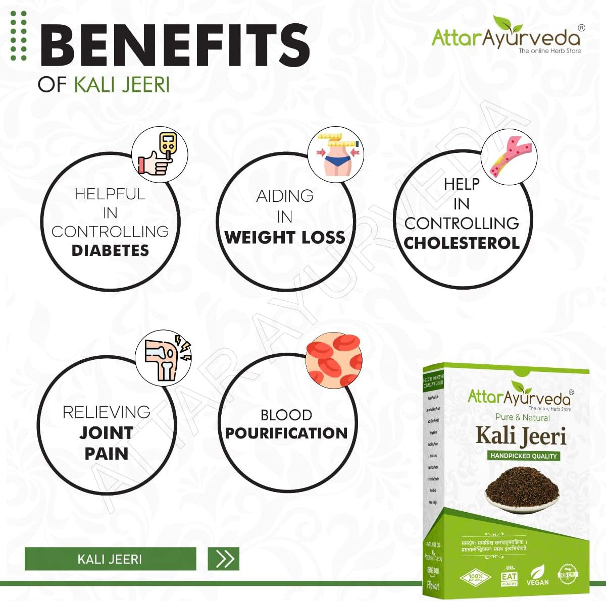 Attar Ayurveda Original Kali Jeeri 100% Natural| No Chemicals or Preservative Sorted Ready to Use Black Cumin or Centratherum Anthelminticum 100 Grams image number 3