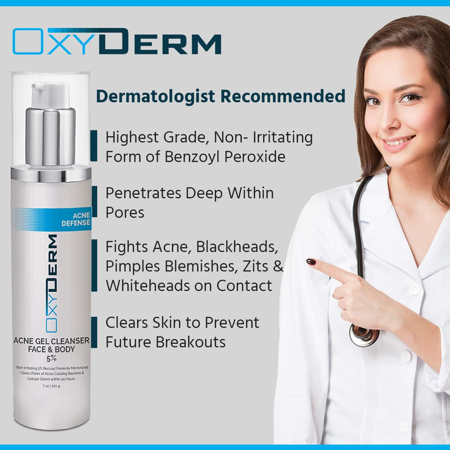 Benzoyl Peroxide 5% Acne Cleanser- Clinically Proven Wash to Fight Acne Blemishes on Contact. Eliminates Cystic Breakouts, Oily Skin, Clogged Pores, Blackhead & Whitehead Pimples for Face & Body. image number 3