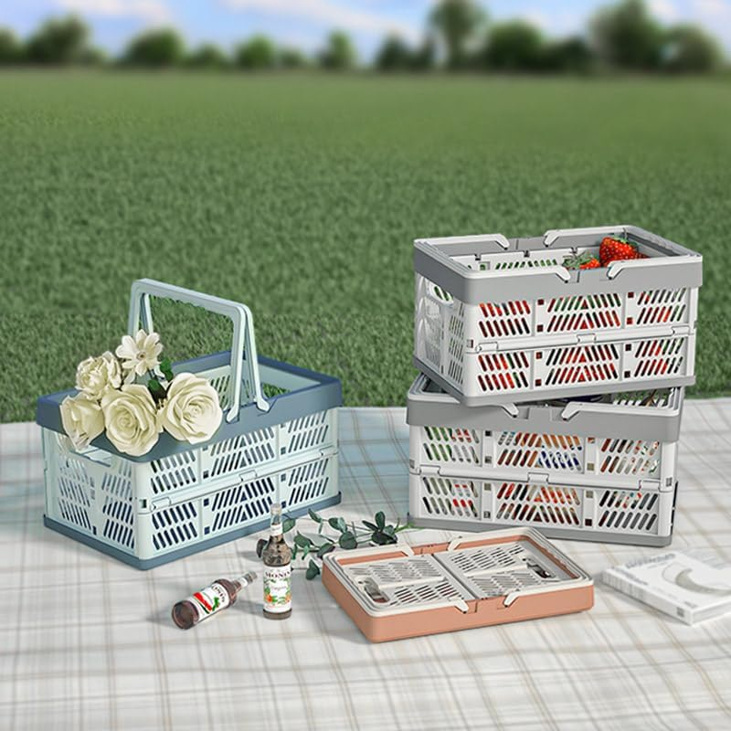 AIMALL Foldable Picnic Basket, Portable Shopping Basket for Vegetables and Fruits, Durable Plastic in 3 Colours, 12"X8"X6.5" image number 2