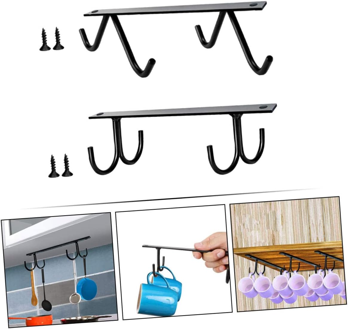 UTHCLO 2Set Metal Mug Rack under Cabinet Cup Drying Hanger Delicate Cup Holder for Kitchen Storage Rack Home Accessory image number 6