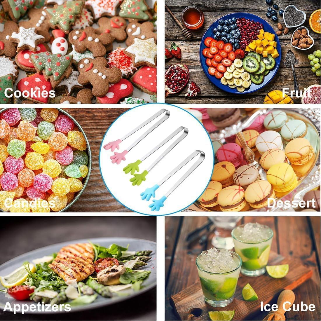 Lexziuo 8PCS Colorful Silicone Mini Tongs - 5 Inch Heat-Resistant Kitchen Tongs for Kids & Adults, Soft Food Tongs for Appetizers, Ice Cubes, Fruits, Desserts, BBQ image number 3