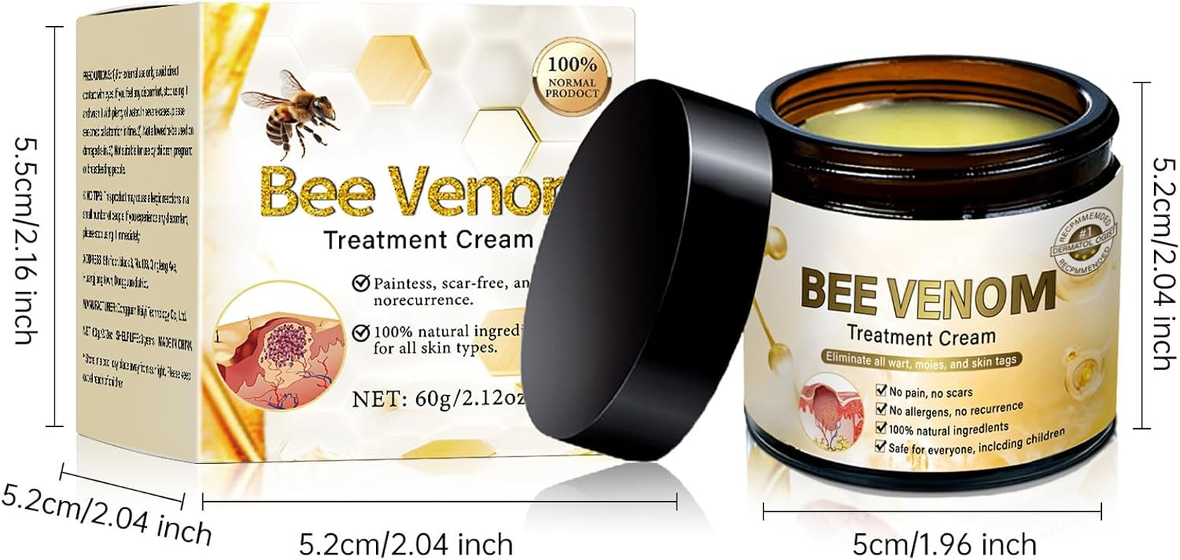 2PC Turonu Bee Venom Treatment Cream，Professional Bee Venom Correcting Gel, Skin Repair Cream, Bee Venom Wart and Mark Removal Treatment，Bee Venom Skin Mark Remover, Correcting Gel for All Skin Types image number 6