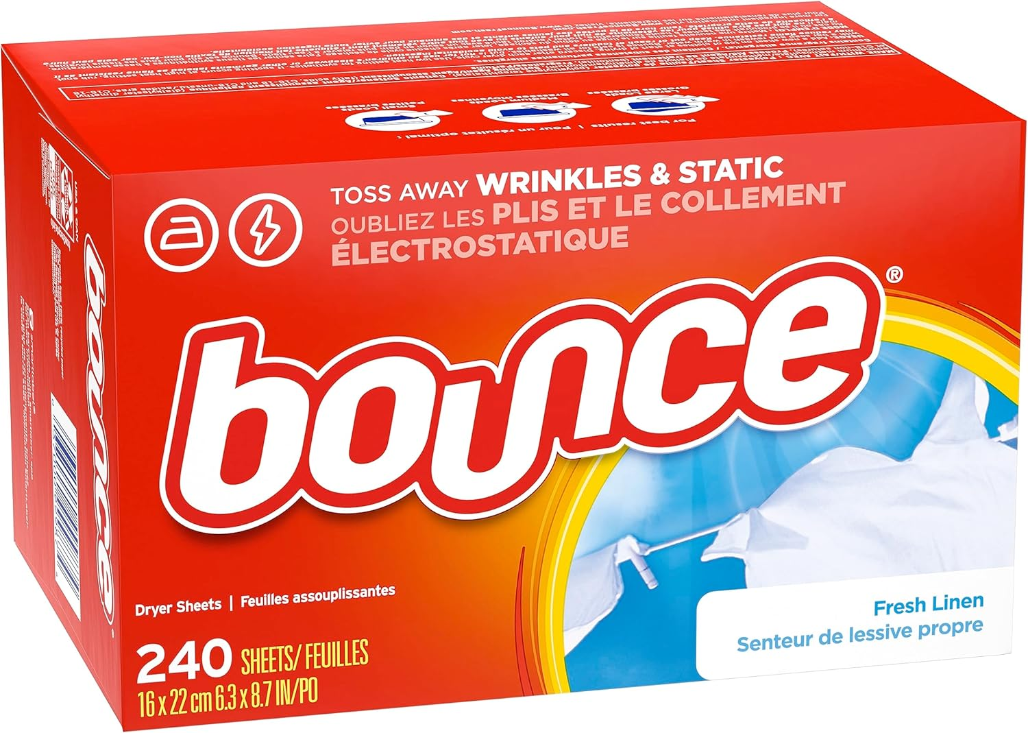 Bounce Fresh Linen Scented Fabric Softener Dryer Sheets, 240 Count