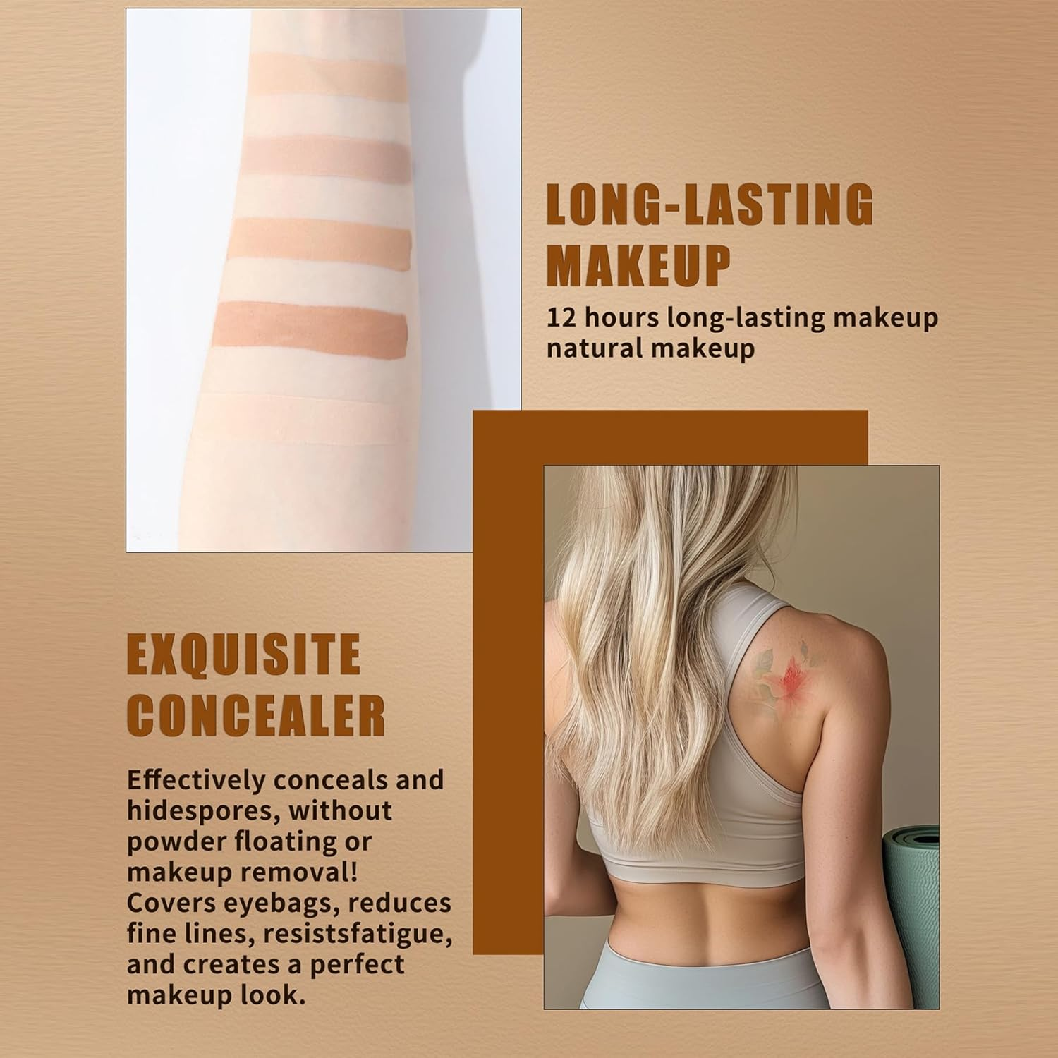 Full Coverage Liquid Concealer &ndash; 12HR Long Lasting, Waterproof Makeup for Dark Circles, Tattoos, Lightweight Natural Flawless Finish, Multiple Shades Available - 01 image number 6