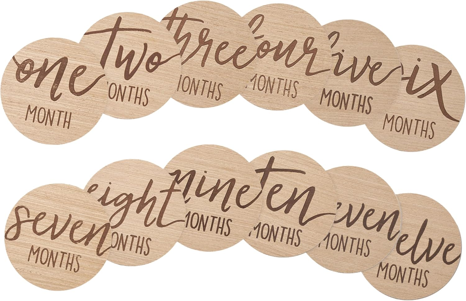 Kate & Milo Baby Monthly Milestone Marker Discs - Classic Cursive Script Wooden Discs with Reversible Photo Props for Baby Announcement and Milestones, Gender-Neutral Newborn Boy and Girl image number 3
