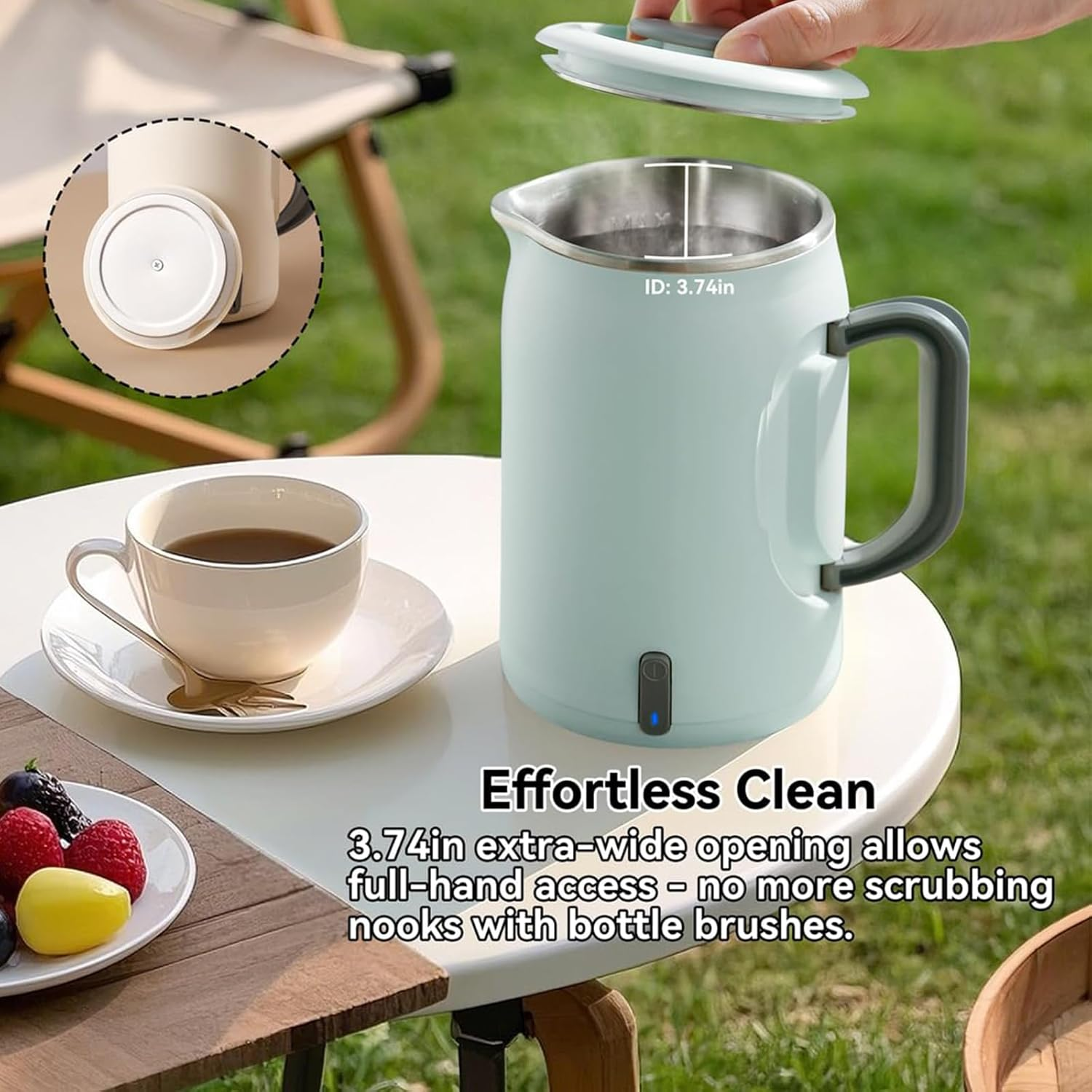 Enliansgo Travel Electric Kettle Portable Mini Kettle, Small Hot Water Boiler, 304 Stainless Steel, Fast Boiling Water with Auto Shut-Off and Boil Dry Protection, 400W (Green, 600ML)