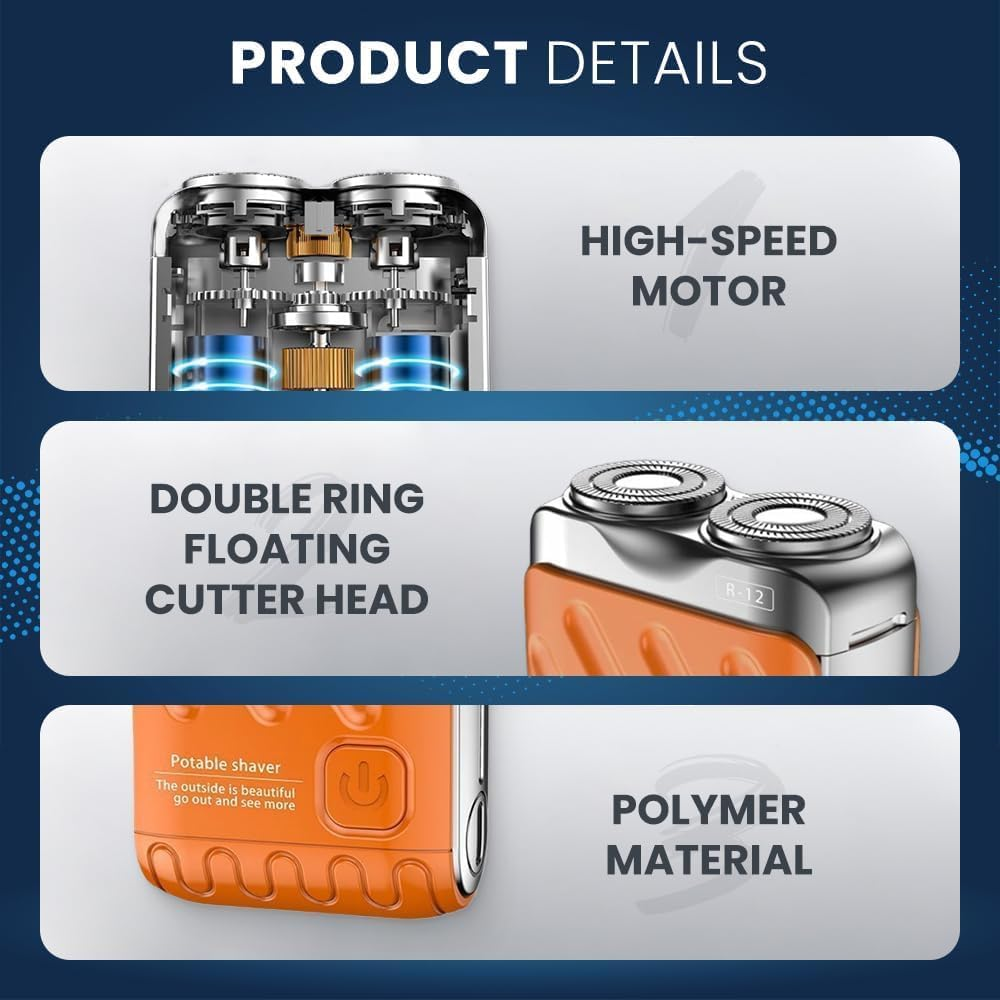 R-12 Mini Electric Shaver for Men, 2025 New Portable Waterproof Beard Shaver with Suitcase Design, Travel-Friendly Men'S Shaving Razor (Blue) image number 6