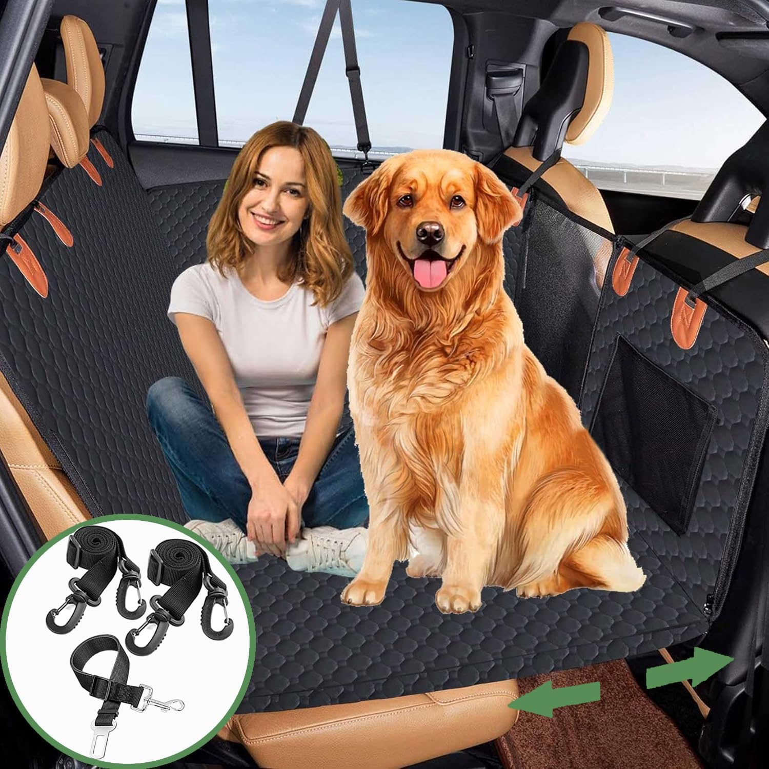 Dog Car Seat Cover, Hard Bottom Dog Seat Cover,Large Space Back Seat Extender for Dogs, Waterproof Pet Seat Cover Dog Hammock with Mesh Window for Cars, Suvs, Trucks image number 5