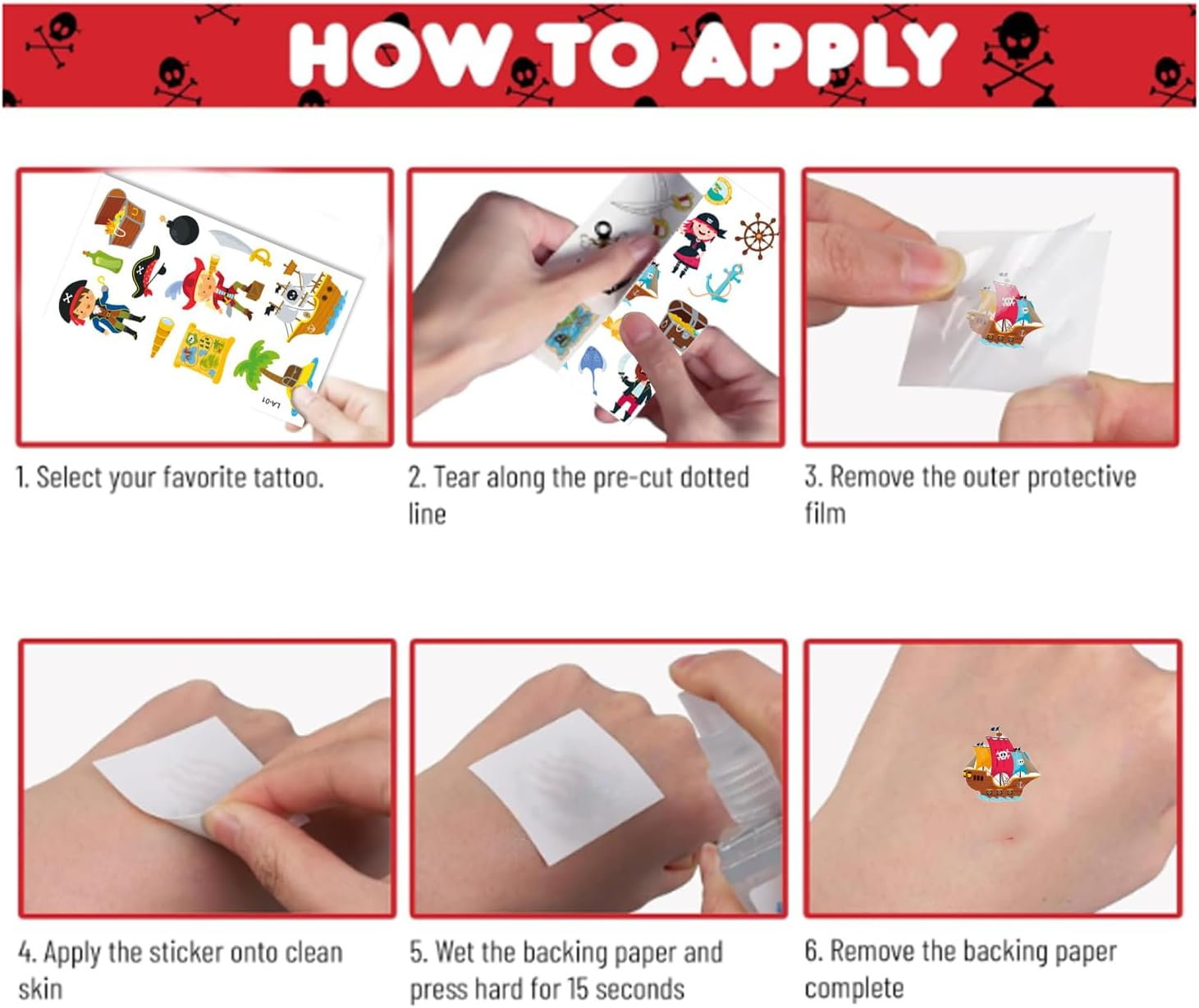 Shalve 20Pcs Pirate Temporary Tattoos Waterproof Fake Tattoos Stickers Gift Idea Fillers Birthday Party Favour Supplies School Prizes Rewards Holiday D&eacute;cor Classroom Rewards image number 2