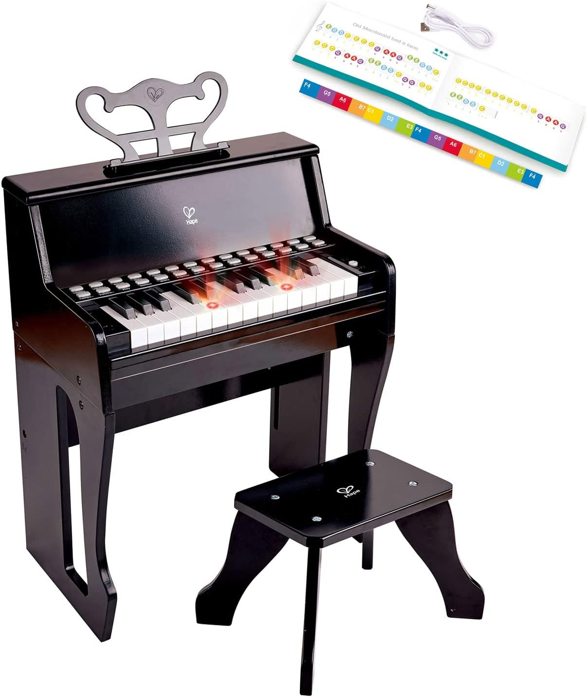 Hape Learn with Lights Mini Piano W/Stool Kids/Childrens Musical Toy 3Y+ Black image number 5