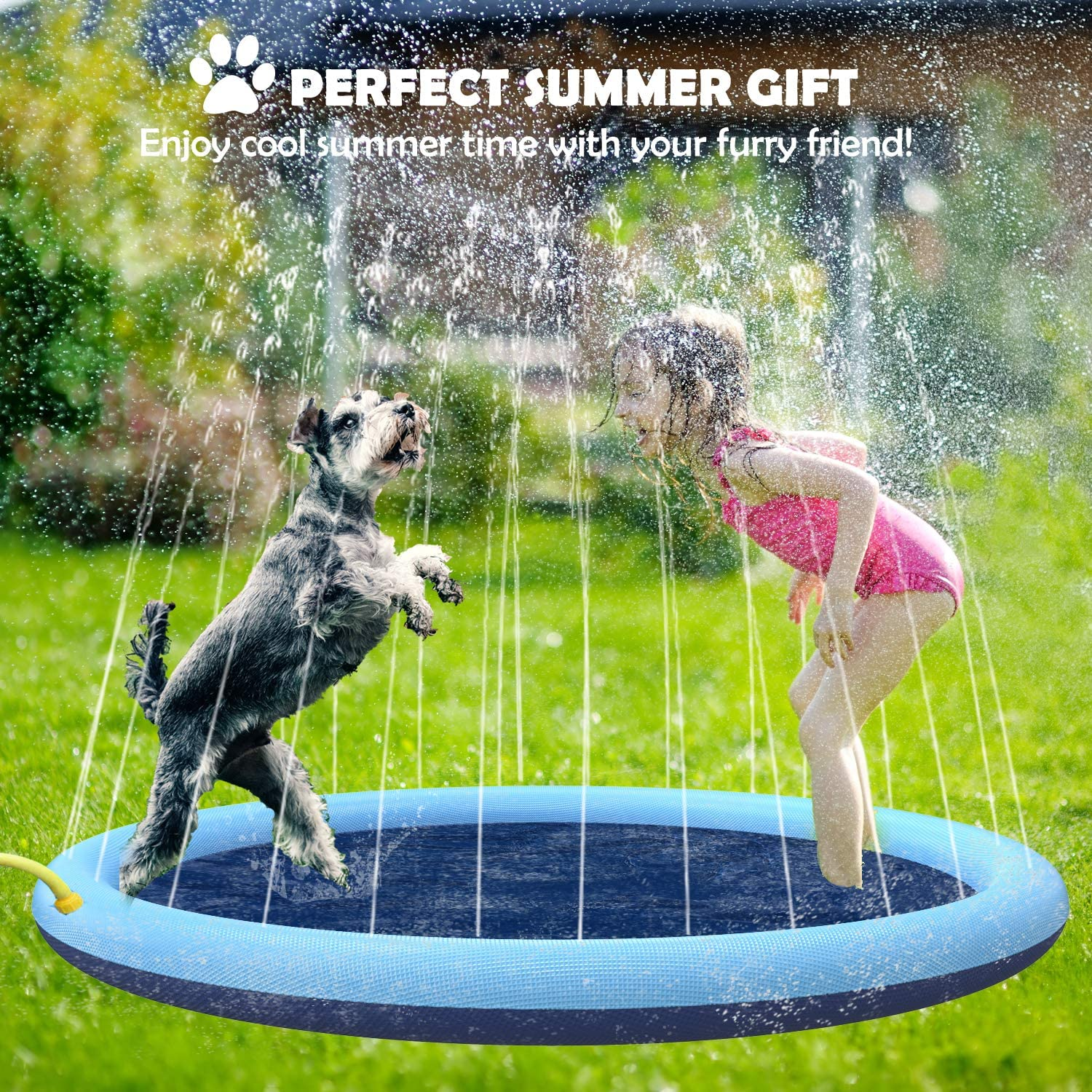 Flyboo Splash Sprinkler Pad for Dogs Kids,67&rsquo;&rsquo; Thicken Dog Pool with Sprinkler,Pet Outdoor Play Water Mat Toys for Dogs Cats and Kiddie image number 5