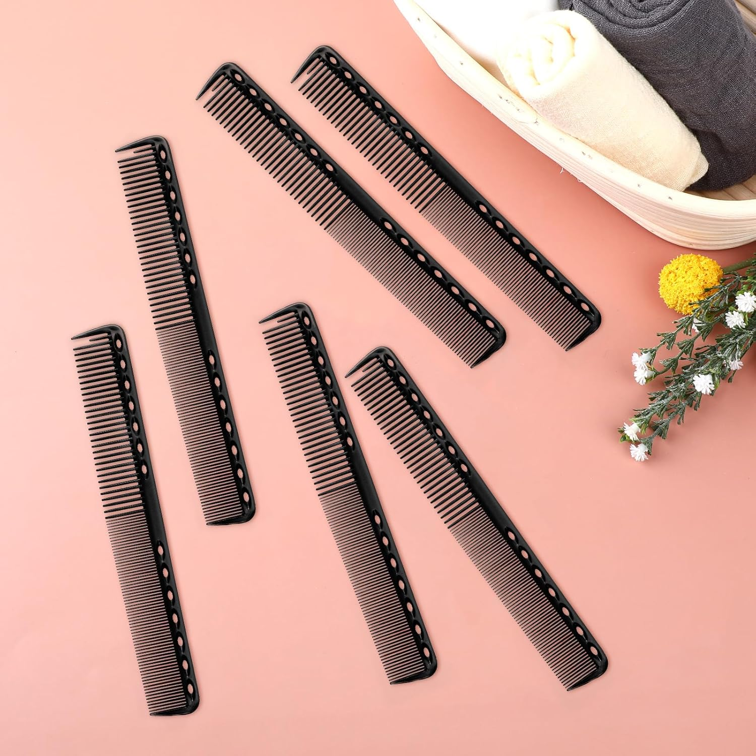 6Pcs Carbon Fiber Cutting Comb Professional Heat Resistant Comb, Haircutting Combs Barber Comb Hair Stylist All Purpose Combs Medium and Fine Tooth for Man and Woman Clipper Cuts, Home Salon image number 6