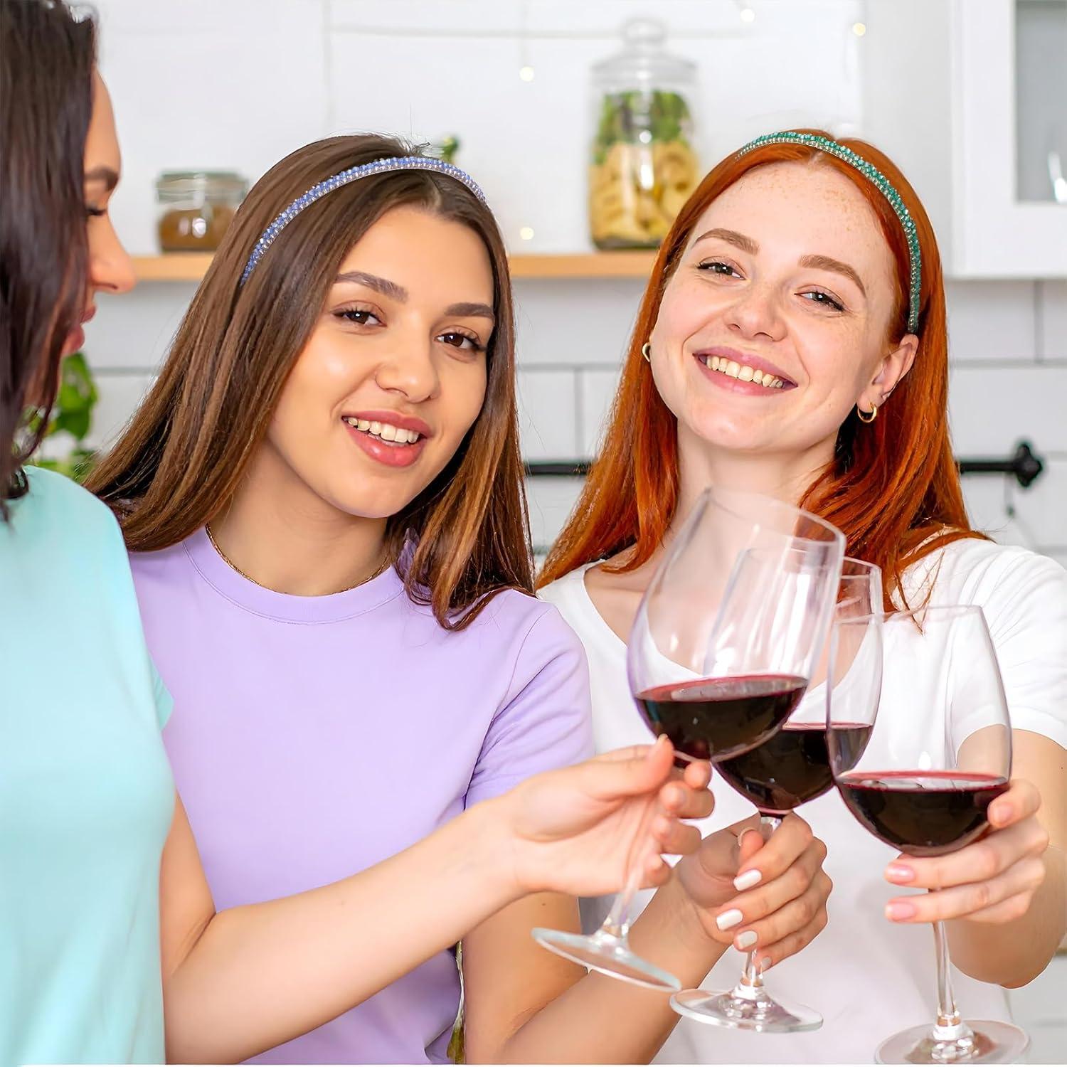 4 Pcs Decorative Sparkly Glitter Crystal Rhinestone Headbands,Glitter Sparkly Fancy Jeweled Headbands for Women, Skinny Elastic Metal Hair Bands with Fabric Ends,Non Slip for Women Girls Christmas Gif image number 2