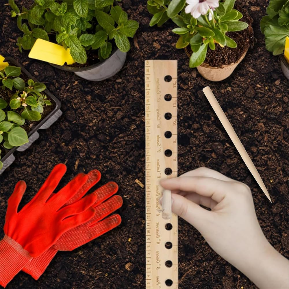NYGHMY Wooden Planting Ruler and Dibber Set | Seed Spacing Tool for Raised Bed Gardening and Vegetable Gardens | 13 Inch Length, 1.8 Inch Width | Outdoor Garden Accessories image number 3
