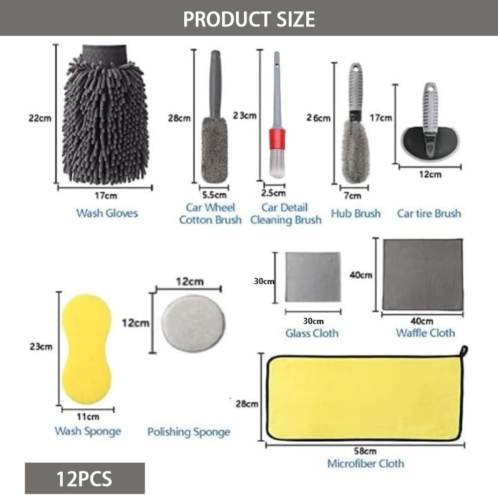 12-Piece Car Wash and Detailing Tool Set &ndash; Includes Wheel Brush, Tire Brush, Car Wash Mitt, Microfiber Towels, Polishing & Waxing Sponges image number 6