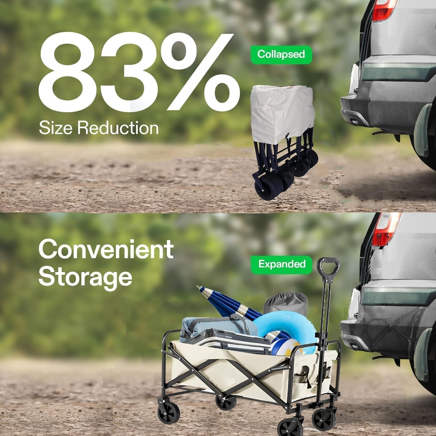 Collapsible Wagon Cart, Ultra-Large Wagons Carts Foldable, Heavy Duty Folding Wagon with Wheels, Utility All Terrain Wagon for Groceries, Garden, Sports, Beach, Shopping,(Beige) 330Lbs image number 6