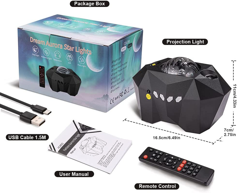 VSM Dream Aurora/Northern Light/Star Projector Light, Real Moon like Projection, 5 in 1, Timer, Bluetooth Speaker, Brightness, Speed, Volume and Remote Control (Black) image number 1