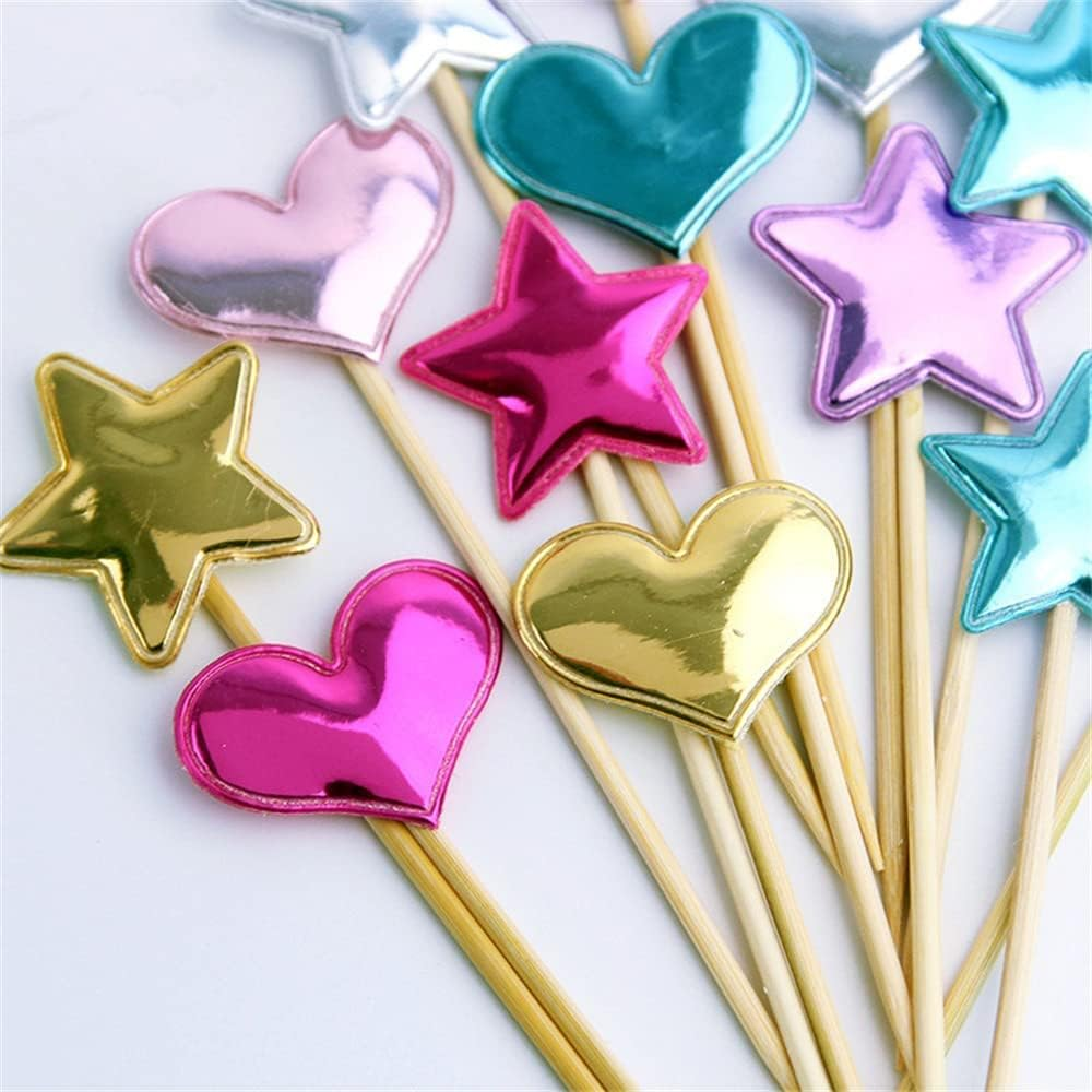 50Pcs Cupcake Toppers Heart Star and Crown Cupcake Picks Mini Cake Toppers Colorful Cake Decoration DIY Dessert Fruits Food Picks Party Decorative Accessories for Birthday Wedding Baby Shower (Heart) image number 6
