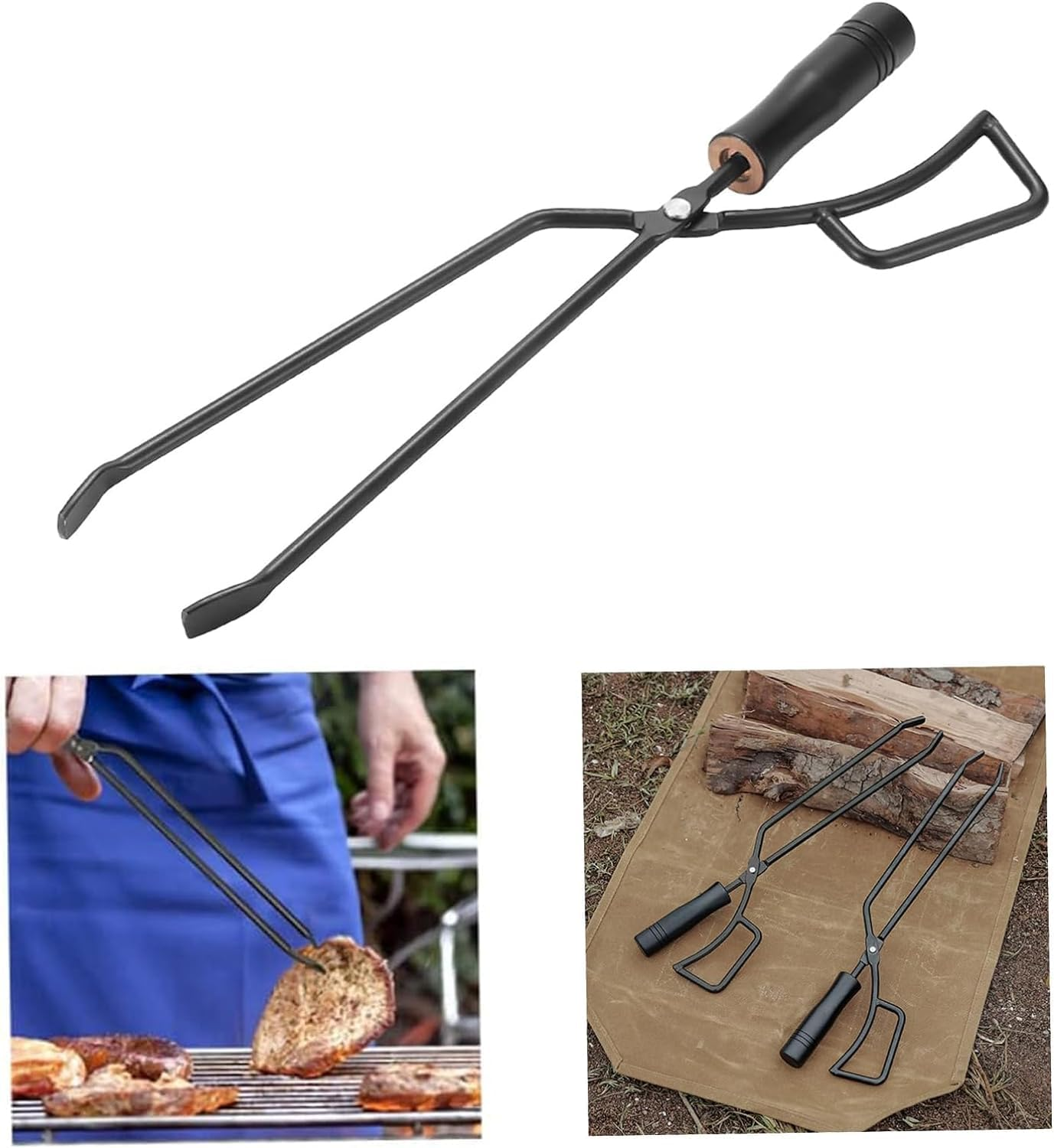 Pacify Fireplace Tongs Log Grabber Heavy Duty Fireplace Poker Firewood Tong Fire Pit Tools for Indoor Outdoor Campfire Charcoal Barbecue Tool image number 5