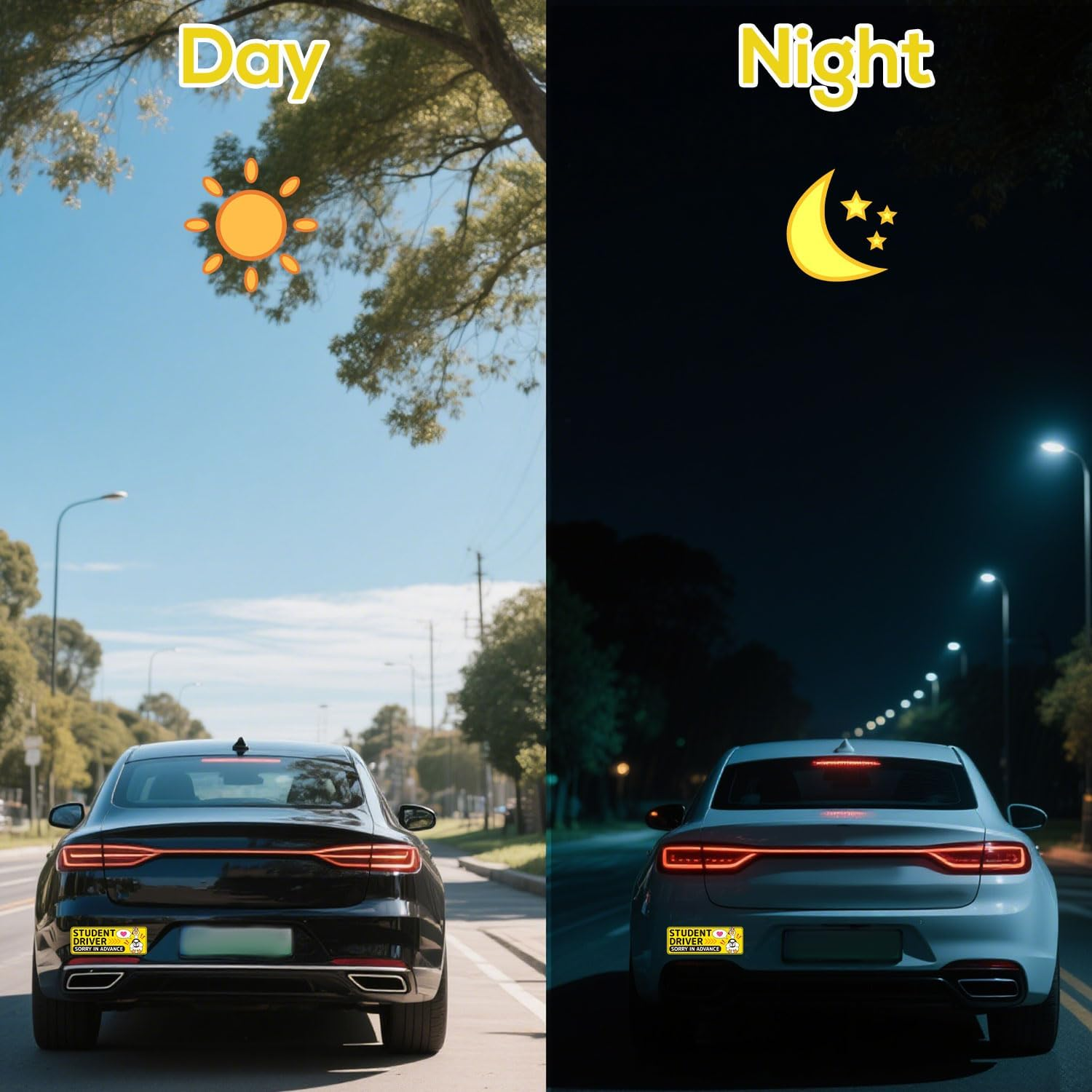 3Pcs New Driver Car Magnet, 9.84X3.54In/25X9Cm Cute Cartoon Goose Student Driver Safety Magnet Reflective Bumper Sticker image number 1