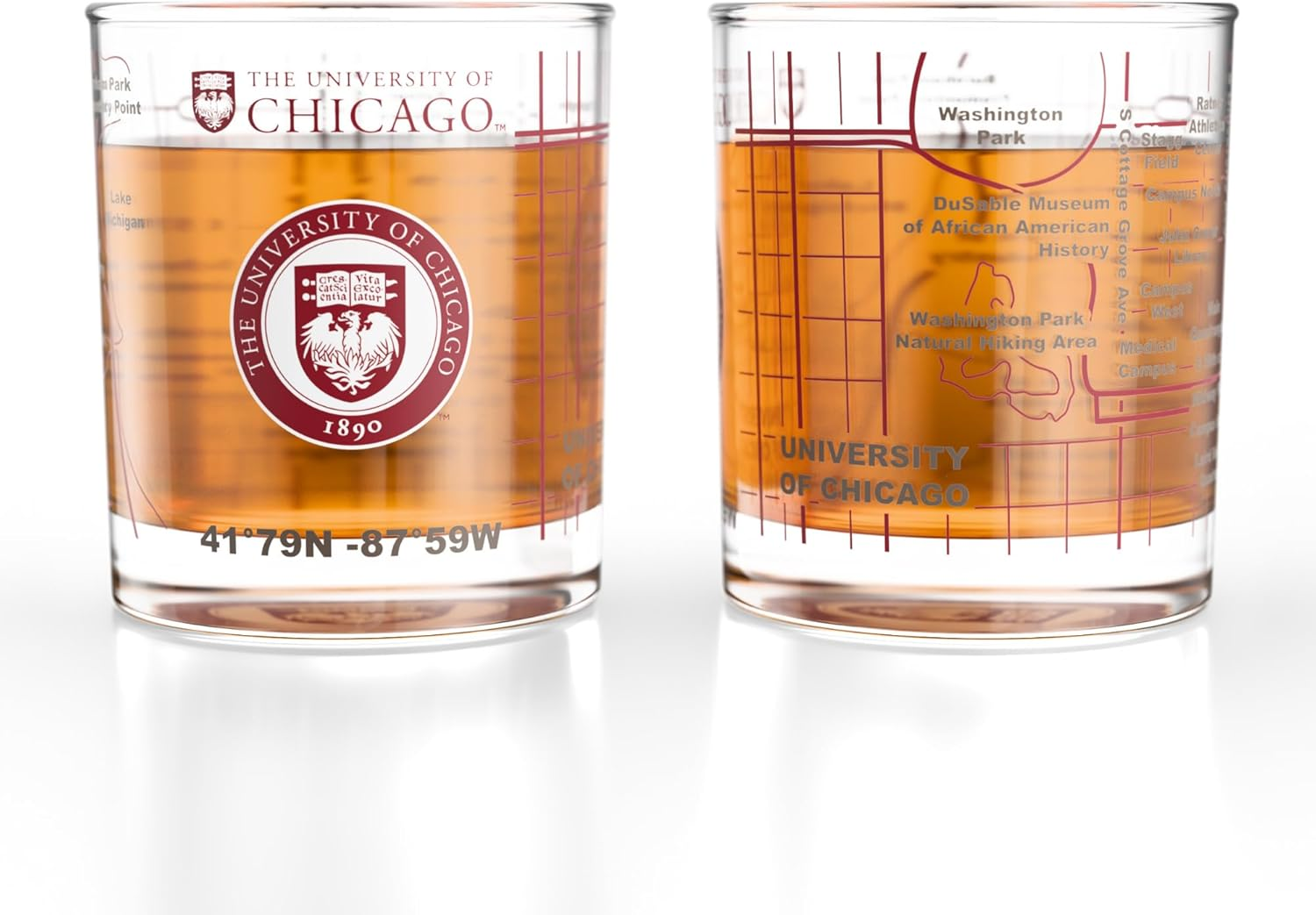 Greenline Goods &ndash; University of Chicago Maroons College Whiskey Glasses (Set of 2), 10 Oz &ndash; Full-Color Logo + Campus Map image number 6