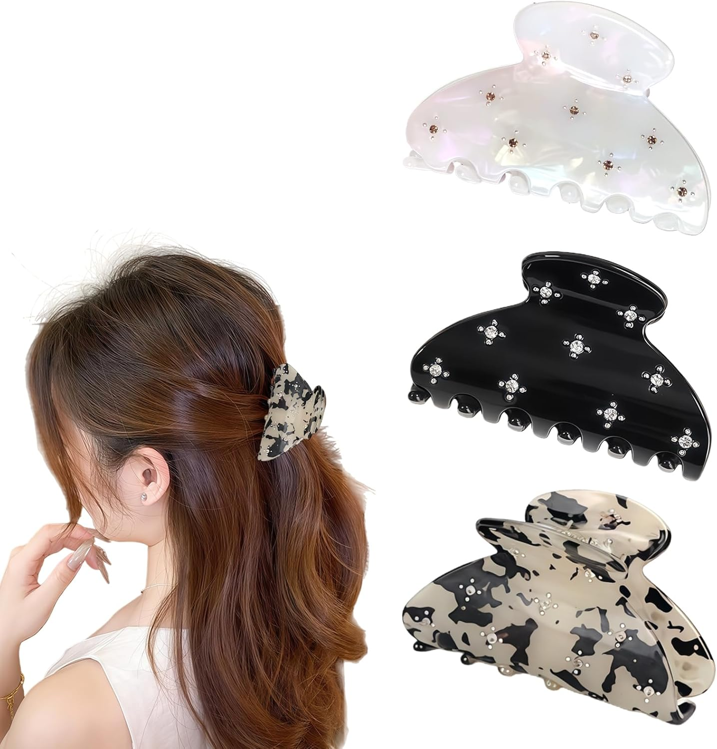 Pack of 3 Medium Rhinestone Hair Clips, Glittering Hair Clips, Women, Strong Hair Clips for Women, Girls, Teenagers for Parties, Weddings, Daily Life (6.6 Cm) image number 1