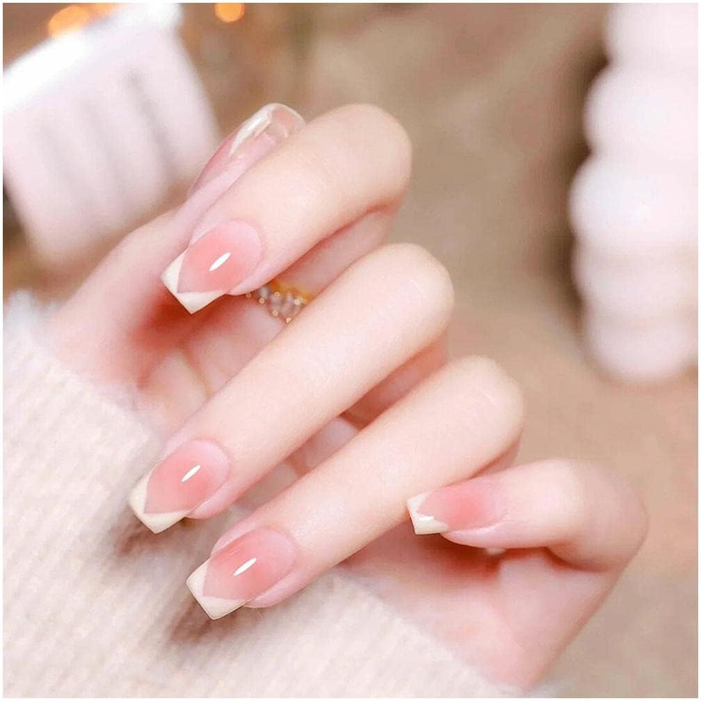 Fake Nail 24Pcs Square False Nails Artificial False Nails French Ballet Press on Nail Fake Nails Full Cover Nail Tips Wearable Fake Nails Women False Nails