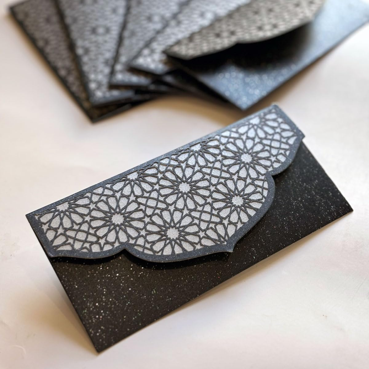 Laser Cut Shagun Lifafa/Money Gift Envelope for Christmas, Wedding, Birthday, Diwali, Eid, Gifting (Glittery Black)