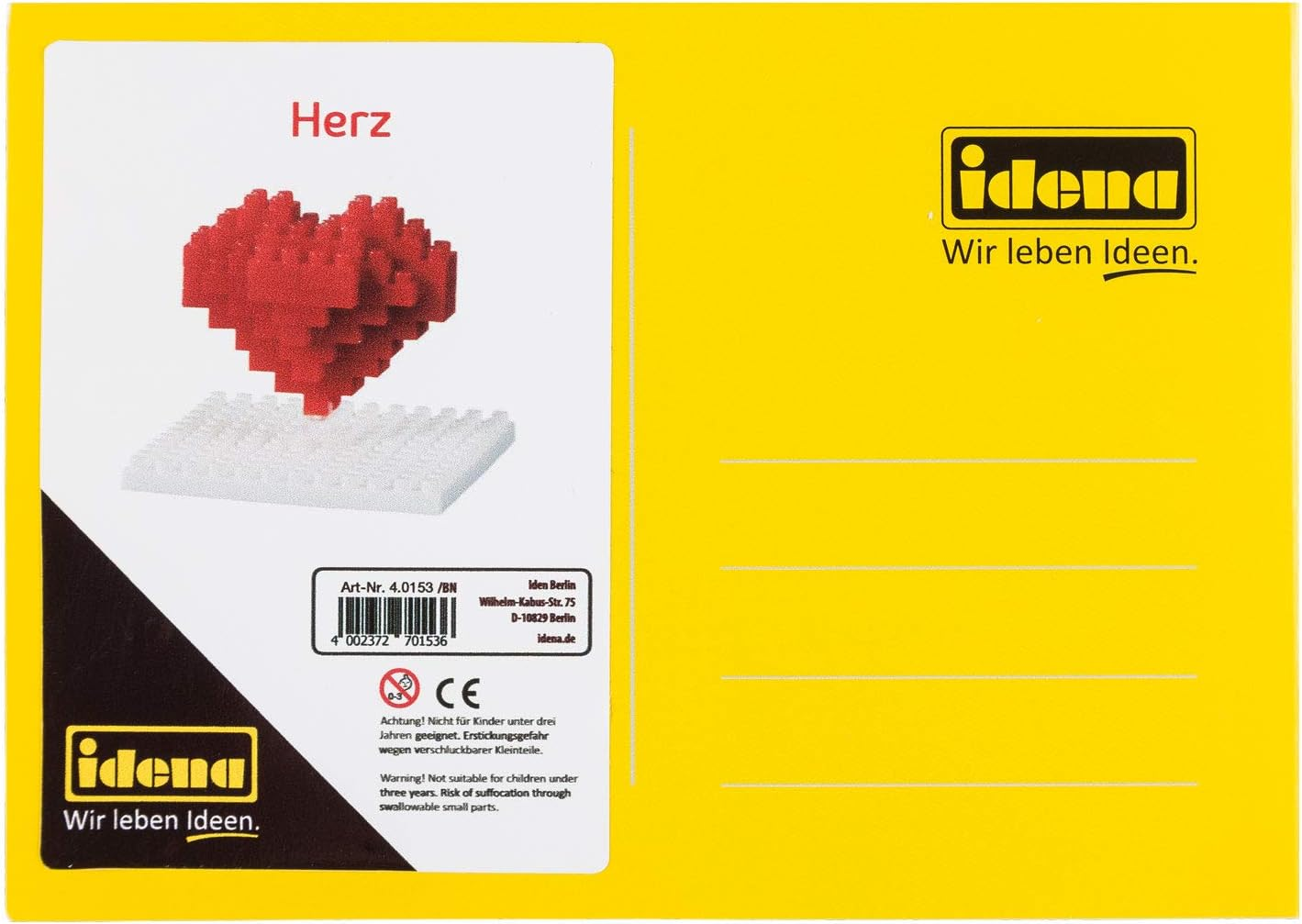 Idena 40153 - Heart Postcard with a 3D Model Building Set with 42 Original Brixies Mini Building Blocks, Difficulty Level 1, Greeting Card or Children and Adults image number 4