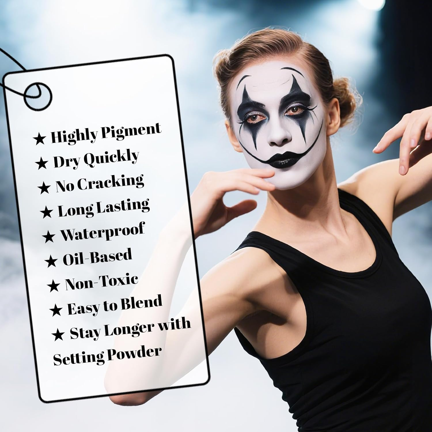 YBUETE Gray Black White Body Paint Palette, Oil-Based Waterproof Face Painting Cream for Halloween Cosplay SFX Makeup Skeleton Ghost & Mime Looks, Non-Toxic Face Paint for Adult Cosplay Stage Shows - Black+Red+White image number 4