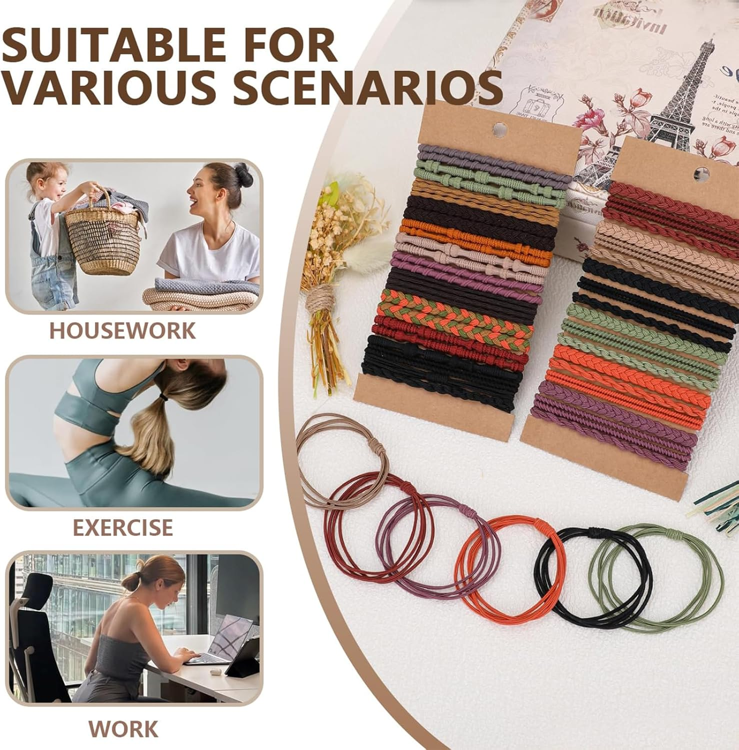 Evadollina Hair Ties Ladies, 48 Piece Hair Accessories, Hair Ties, Hair Bands, Dark Camouflage Headbands, Scrunchies, Hair Tie Bracelet, Hair Accessories Ladies, Christmas image number 3