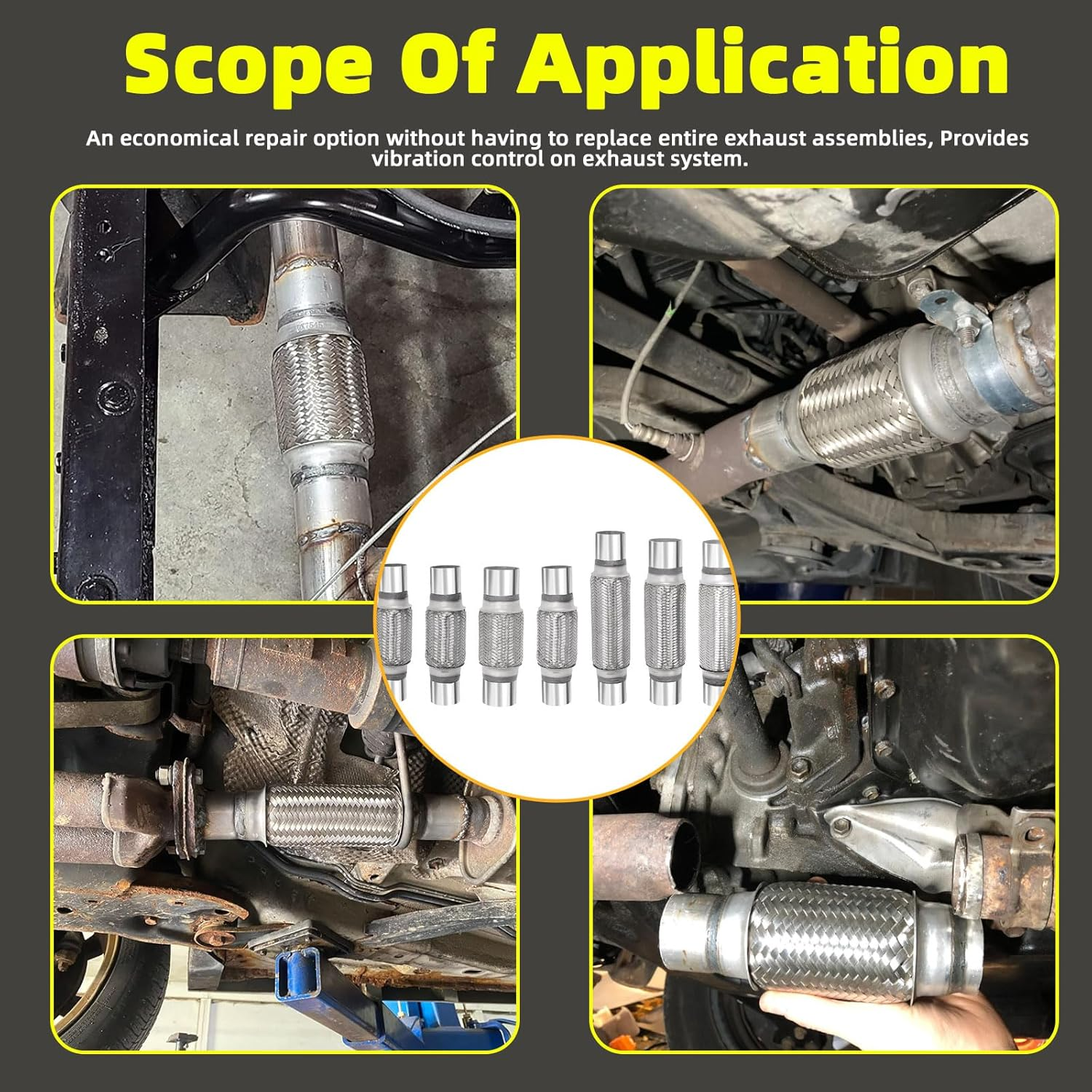 3Pcs Exhaust Flex Pipe Heavy Duty Stainless Steel Exhaust Flex Pipe Double Braid Exhaust Flex Tube U-Bolt Clamp Stainless Steel Muffler U-Bolt Clamps for Cars Trucks Buses Pipes(2" X 8" X 12") image number 5