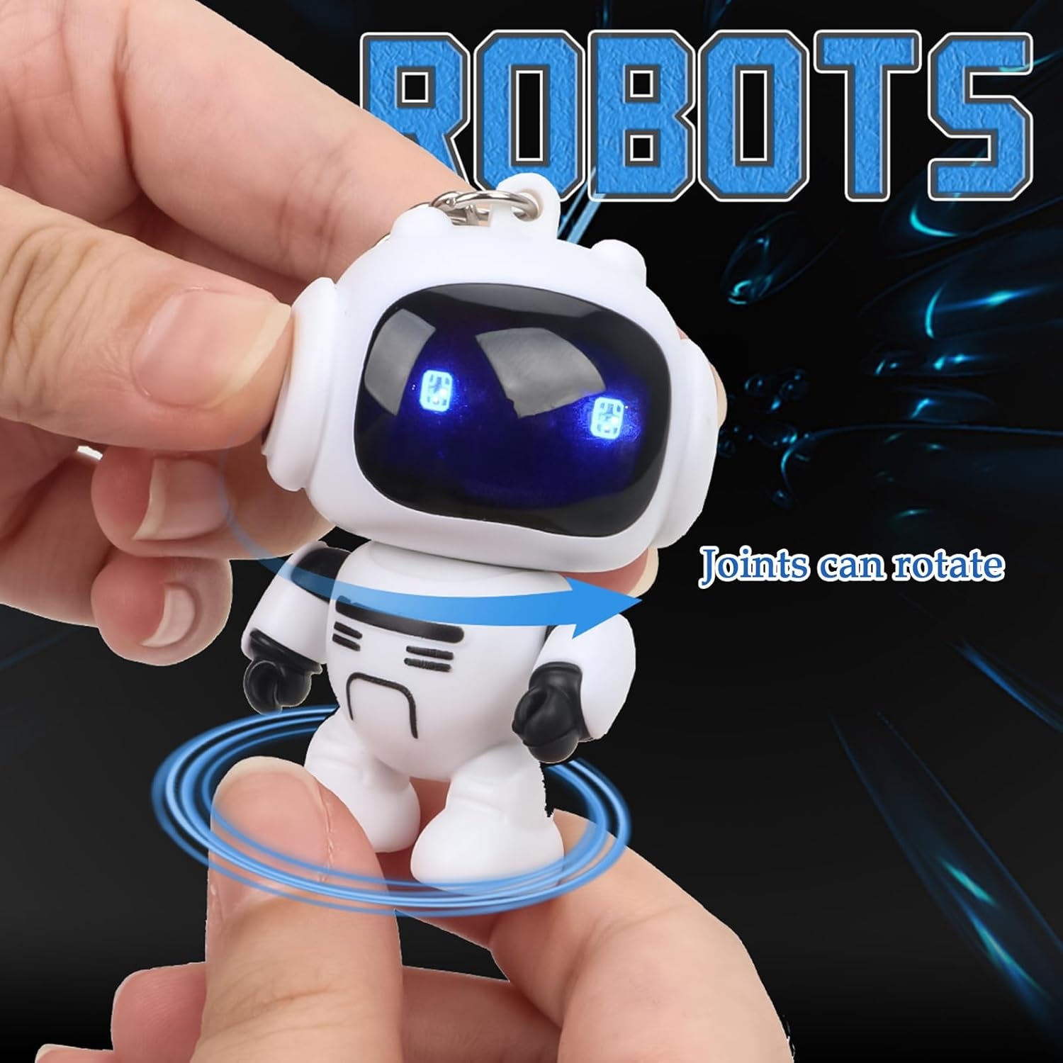Robot Keychain,Joint Movable Robot Keyring - Glowing Eyes Design Keychains for Backpacks | for Women Men Bag Schoolbag Handbag Home Car Travel - White image number 4