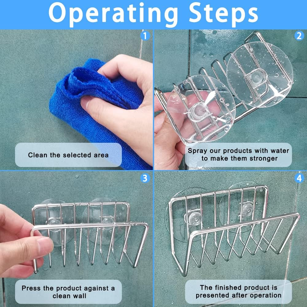 AFUNTA 2 Pack Sponge Holder for Kitchen Sink Stainless Steel Soap Holder Sink Caddy with 4 Suction Cups Kitchen Sink Organizer for Sponge Soap Scrubber image number 3