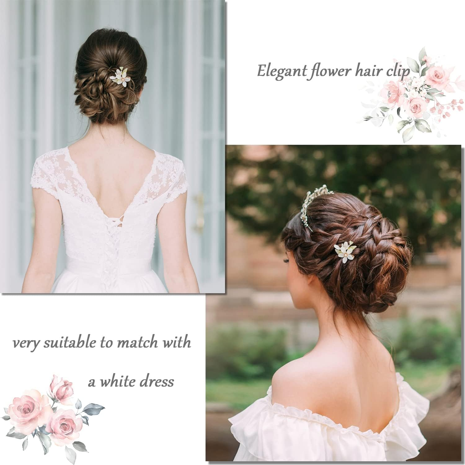 Elegant White Flower Hair Clip for Women, Decorative Hair Clips in the Appearance of White Magnolia Flowers, Small Hair Accessories for Prom and Wedding image number 5