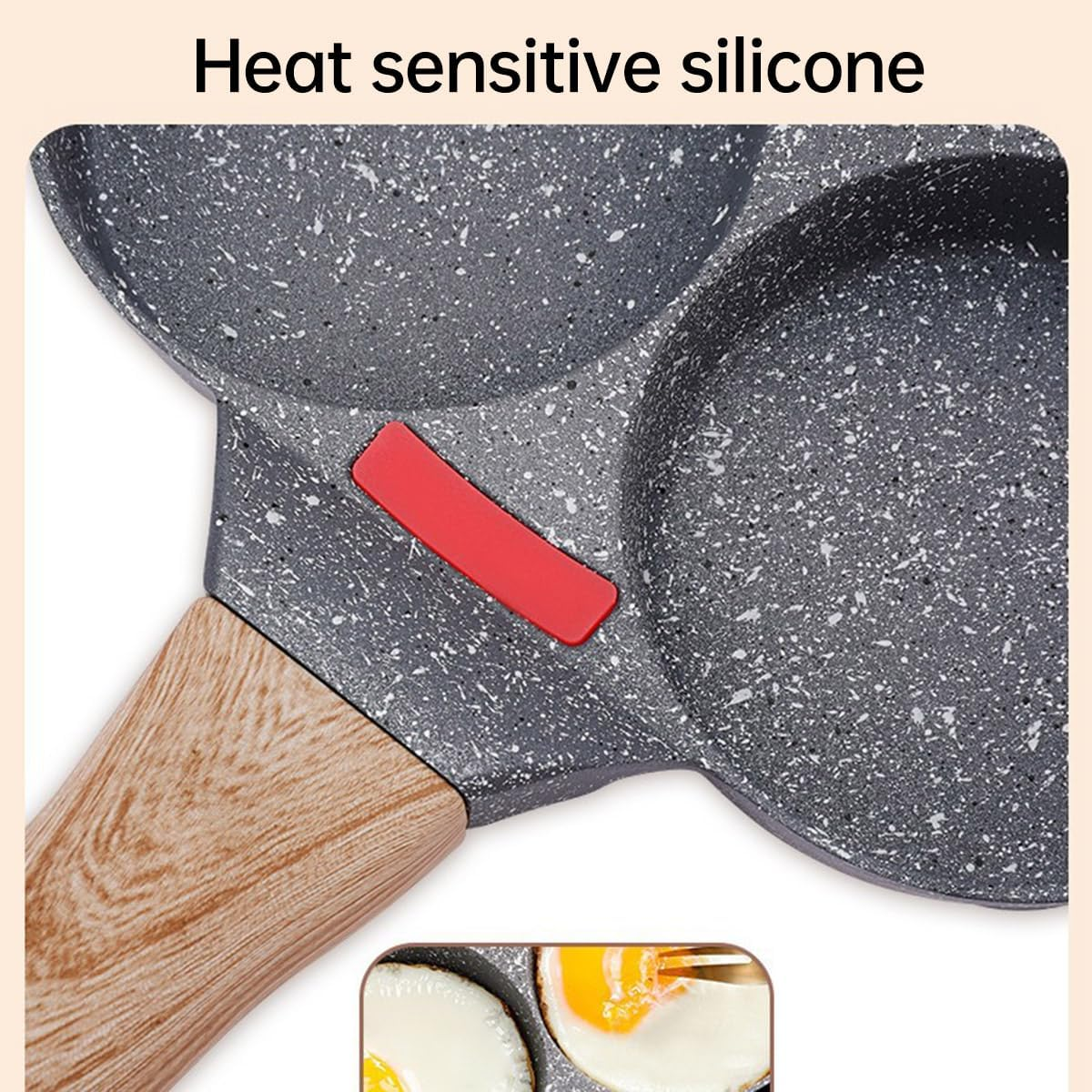 AIMALL Maifan Stone Non-Stick 3-In-1 Frying Pan with Four-Hole Design, 19Cm/7.5In Cooking Area, Granite Coating, Breakfast Egg Pancake Grill Skillet, Anti-Burn Handle image number 2