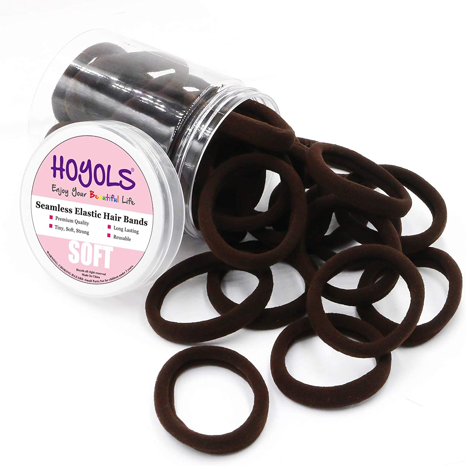 HOYOLS 50 Pcs Soft Elastic Hair Ties, Large Nylon Fabric Ponytail Holder Bands for Thick Heavy Curly Hair Seamless Scrunchies Headbands No Slip No Damage (Espresso)