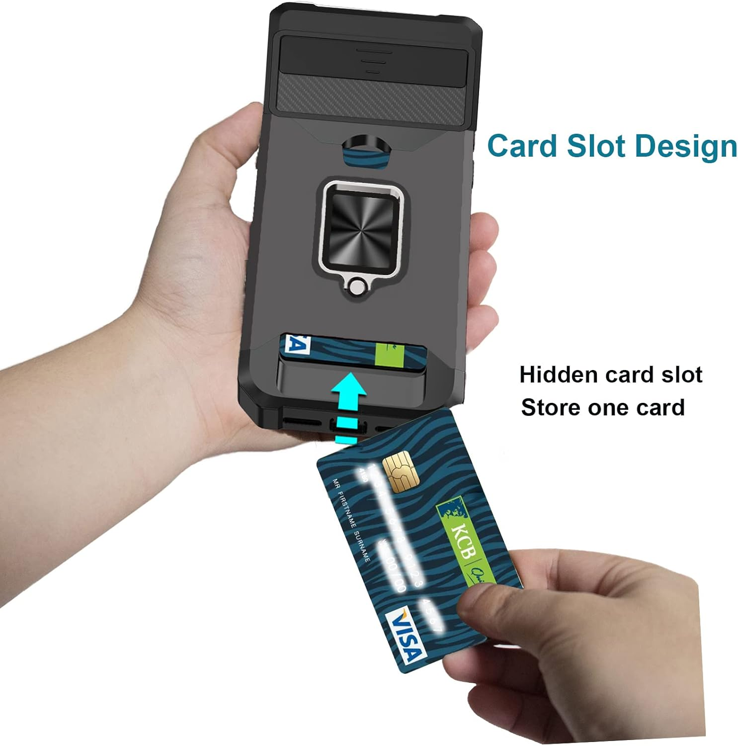 For Google Pixel 6A Case with [Card Holder[ and [Slide Camera Cover] and [360&deg; Rotate Ring Kickstand] Heavy Duty Protective Phone Cover Case for Pixel 6A 5G 6.1"-Black image number 6