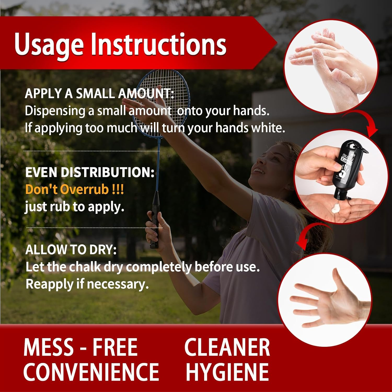 OUTTDOZ Clear Liquid Chalk, Dry Hands Non Sticky Grip Enhancer, Transparent Anti-Slip Solution for Gymnastics Cheerleading Pole Dancing Tennis Golf Pickleball Badminton and All Sports.